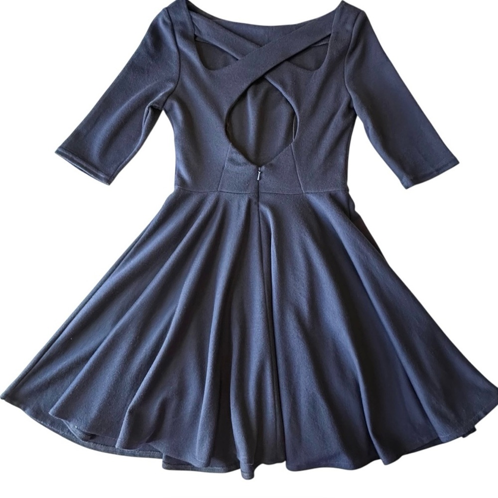ASOS Petite Womens Dress Navy Blue Knit Short Sleeve Skater Criss Cross Back 2P - Picture 11 of 16